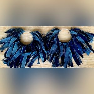 Denim Fringe Hoop Earrings